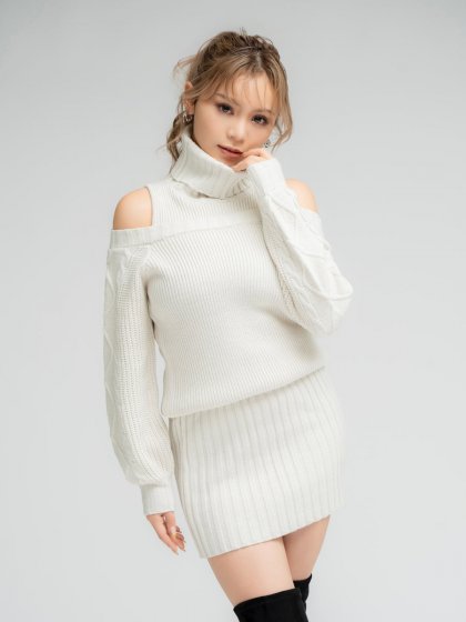 肩開きケーブルミニワンピース 肩開きケーブルミニワンピース