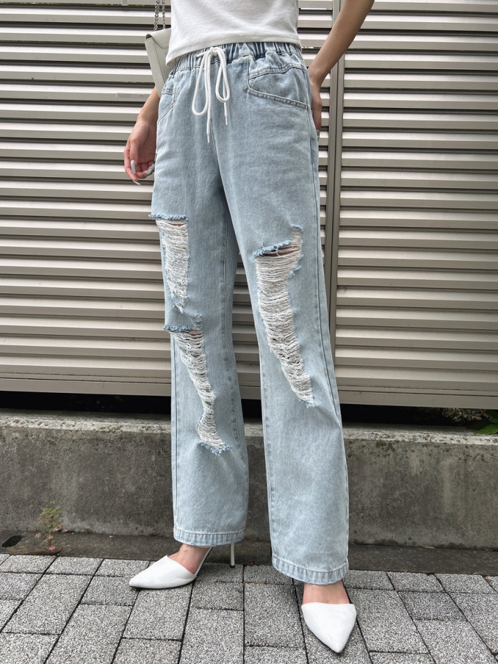 ウエストゴム紐デニムパンツ ウエストゴム紐デニムパンツ