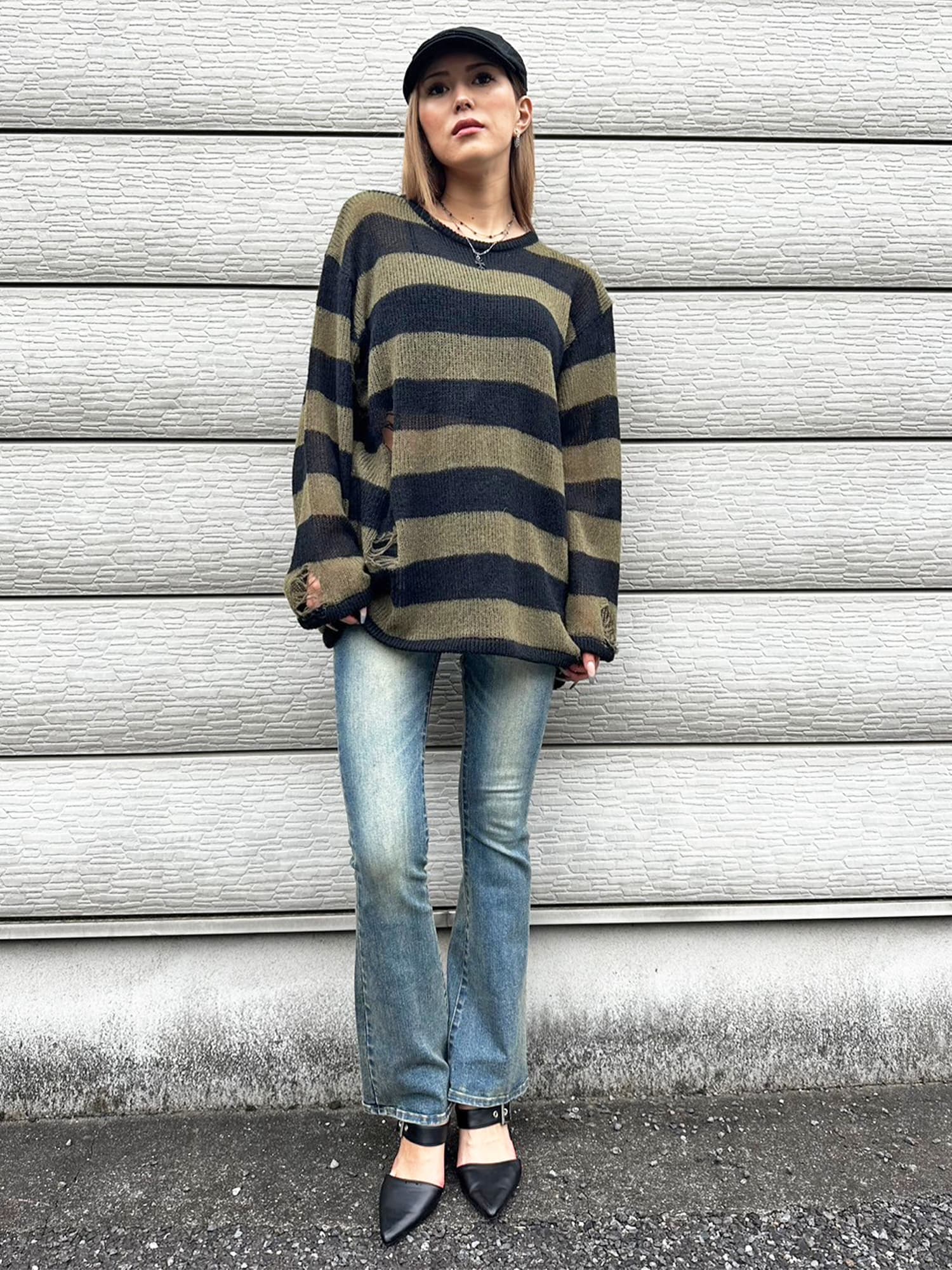 ダメージボ-ダーニットトップス–