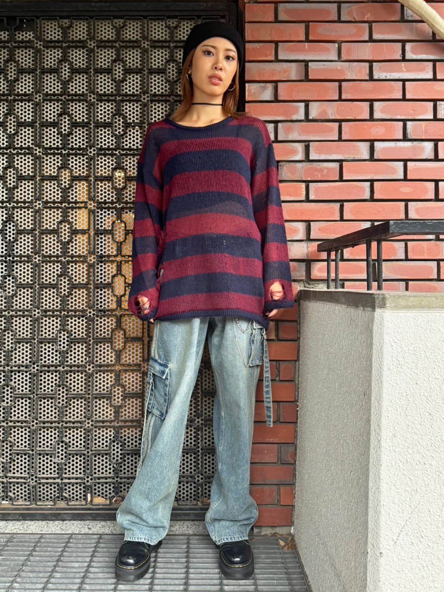 ダメージボ-ダーニットトップス–