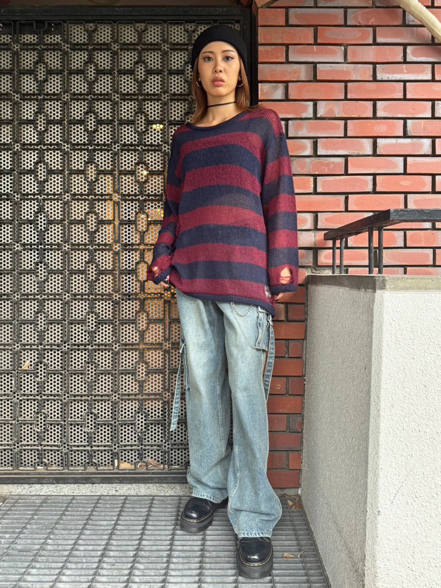 ダメージボ-ダーニットトップス–