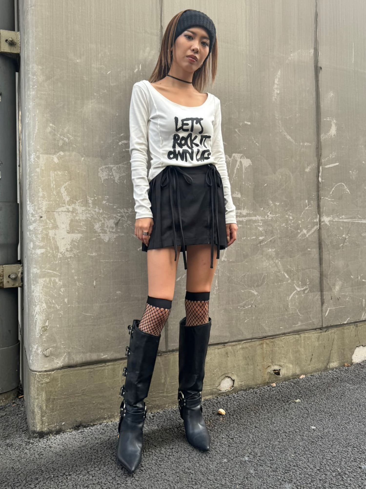 リボンプリーツミニスカート–