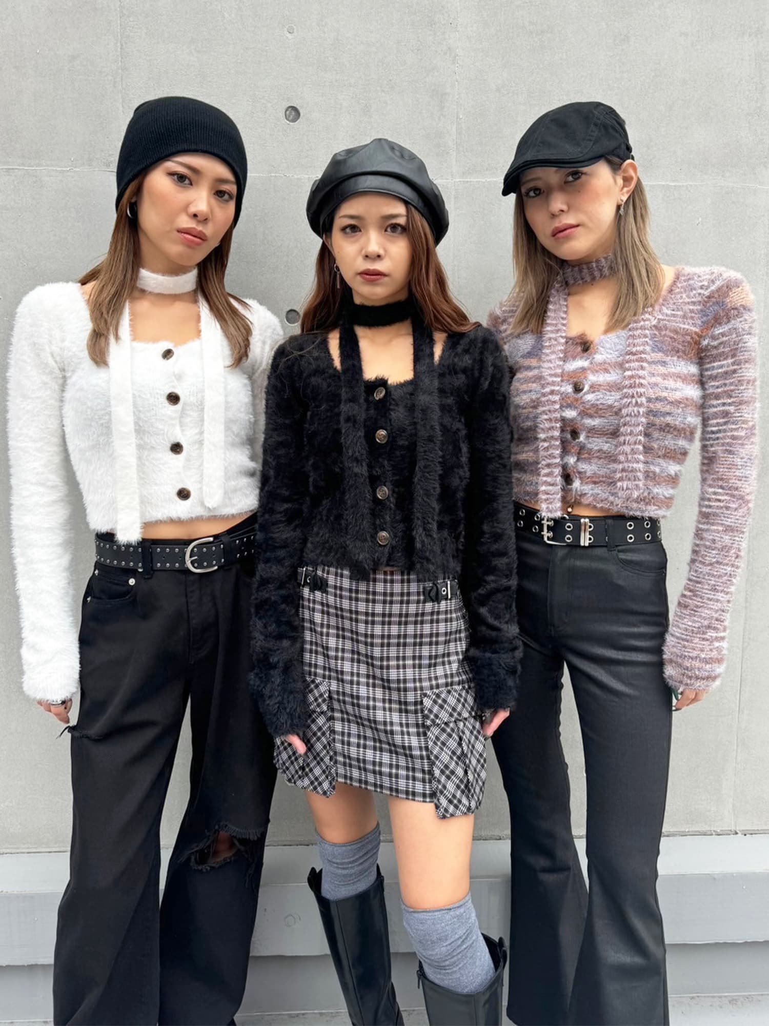 ストール付スクエアネックニットトップス–