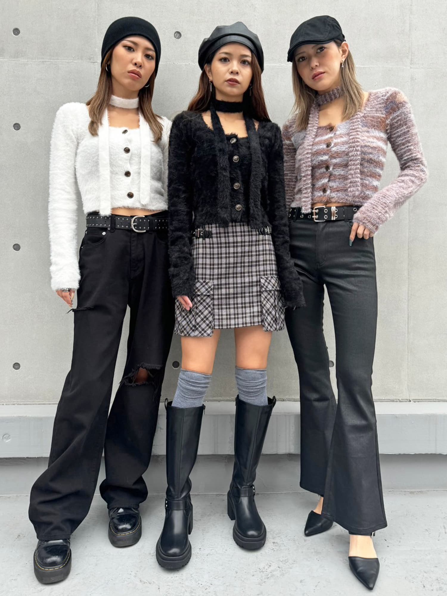 ストール付スクエアネックニットトップス–