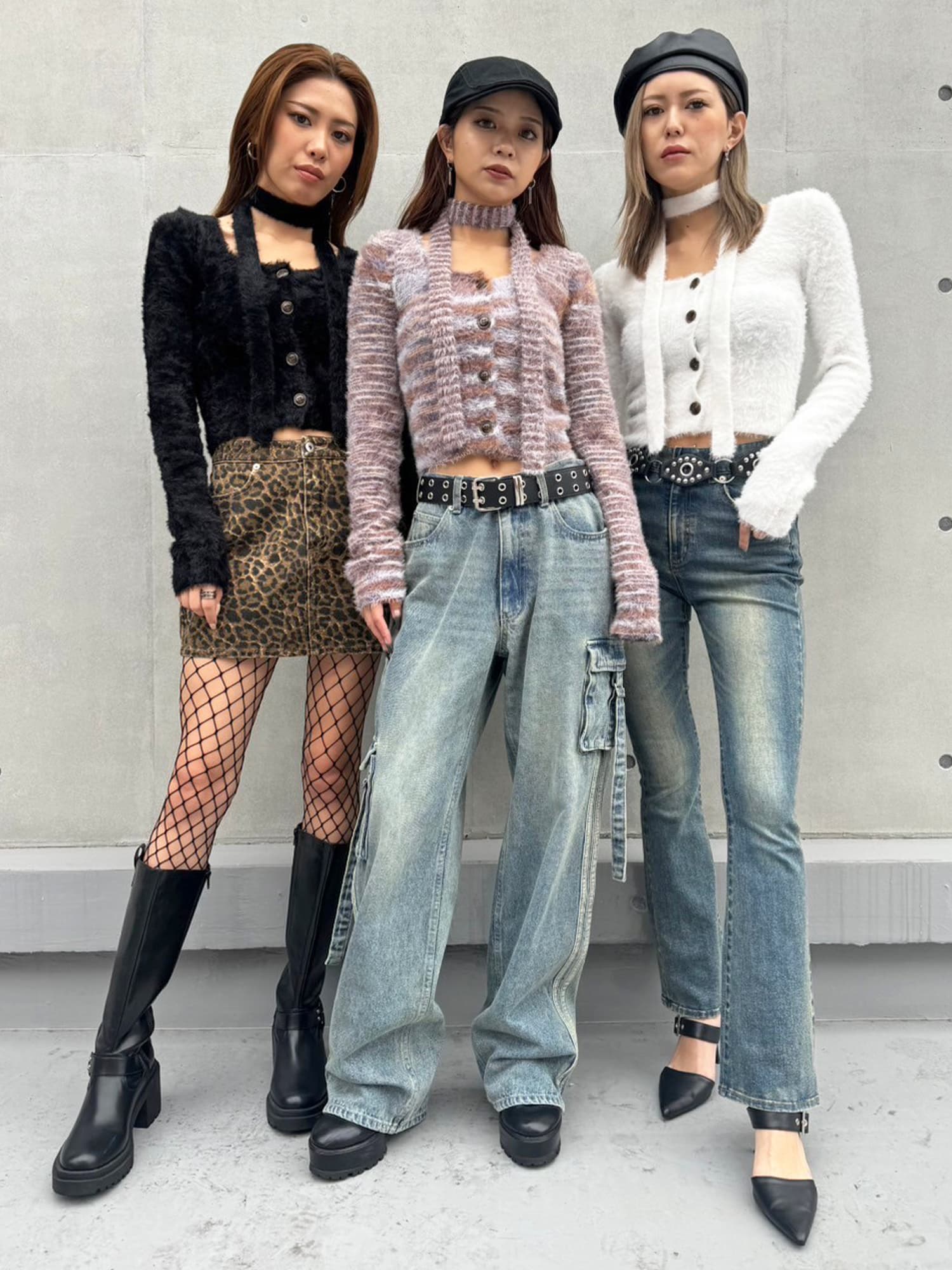 ストール付スクエアネックニットトップス–