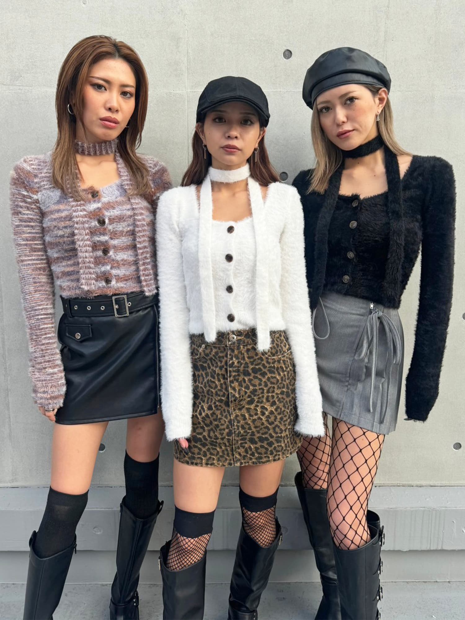 ストール付スクエアネックニットトップス–