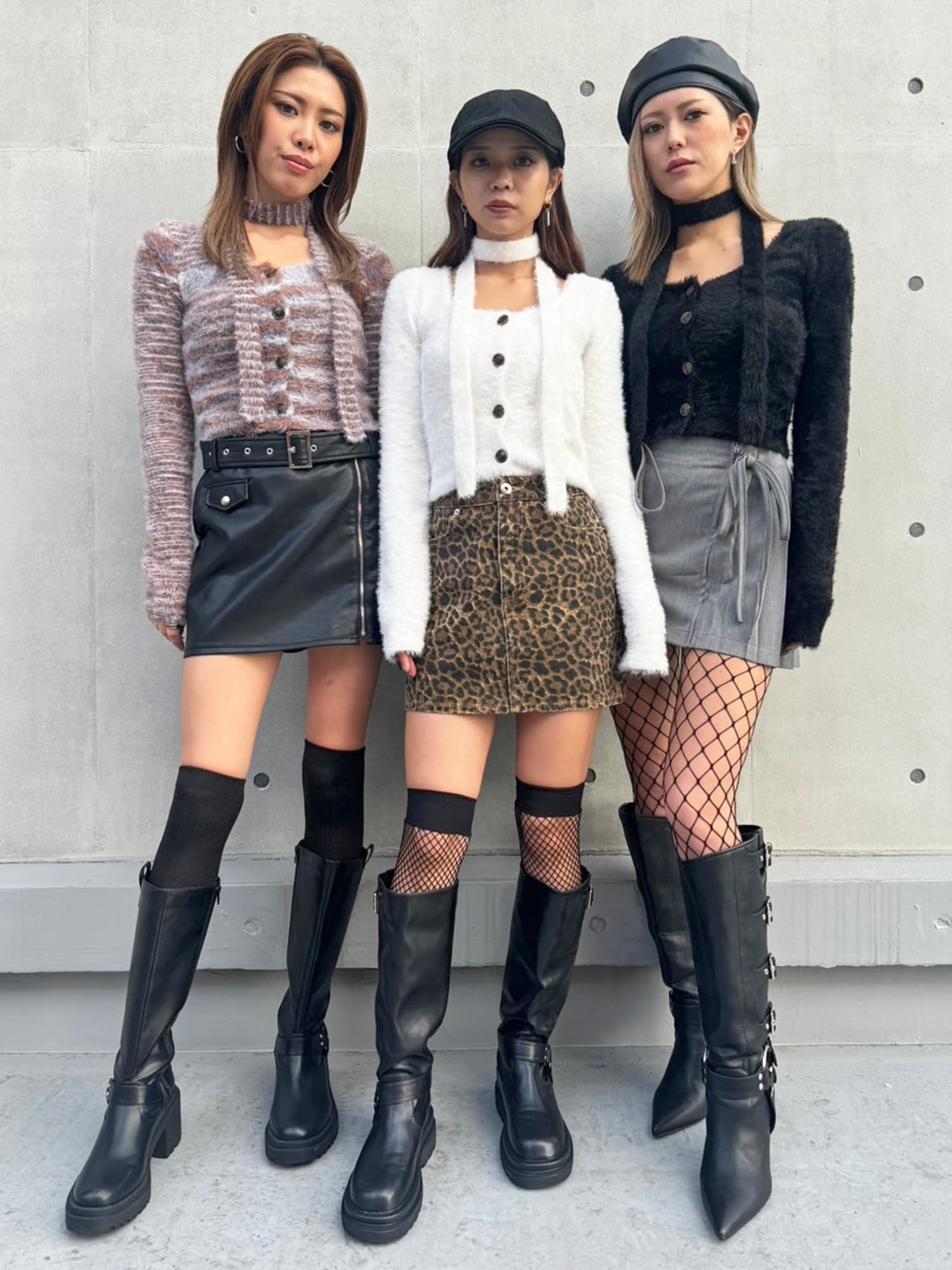 ストール付スクエアネックニットトップス–