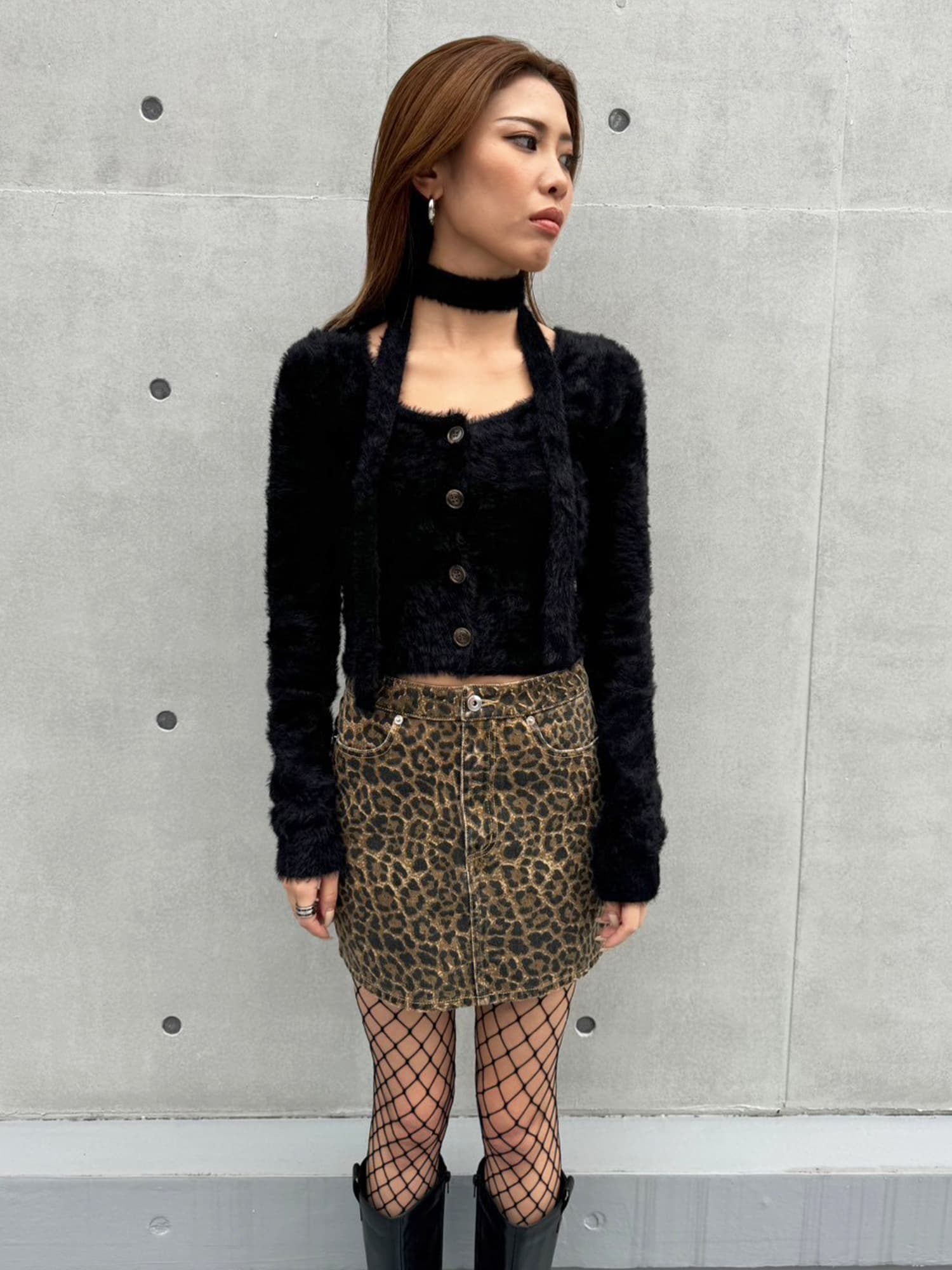 ストール付スクエアネックニットトップス–
