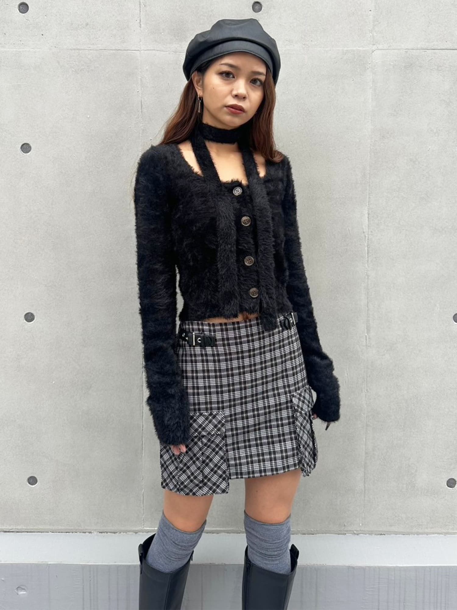 ストール付スクエアネックニットトップス–