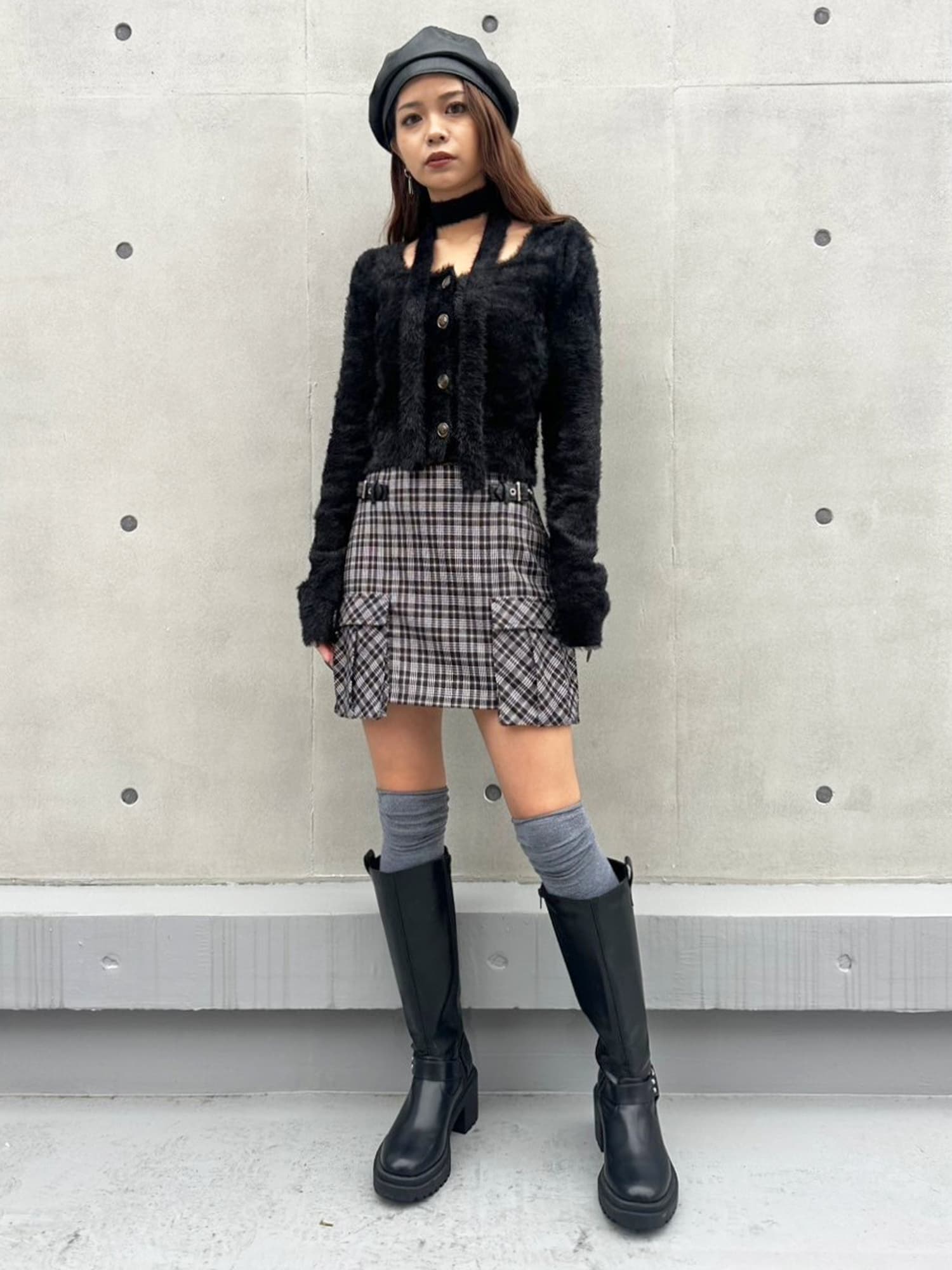 ストール付スクエアネックニットトップス–