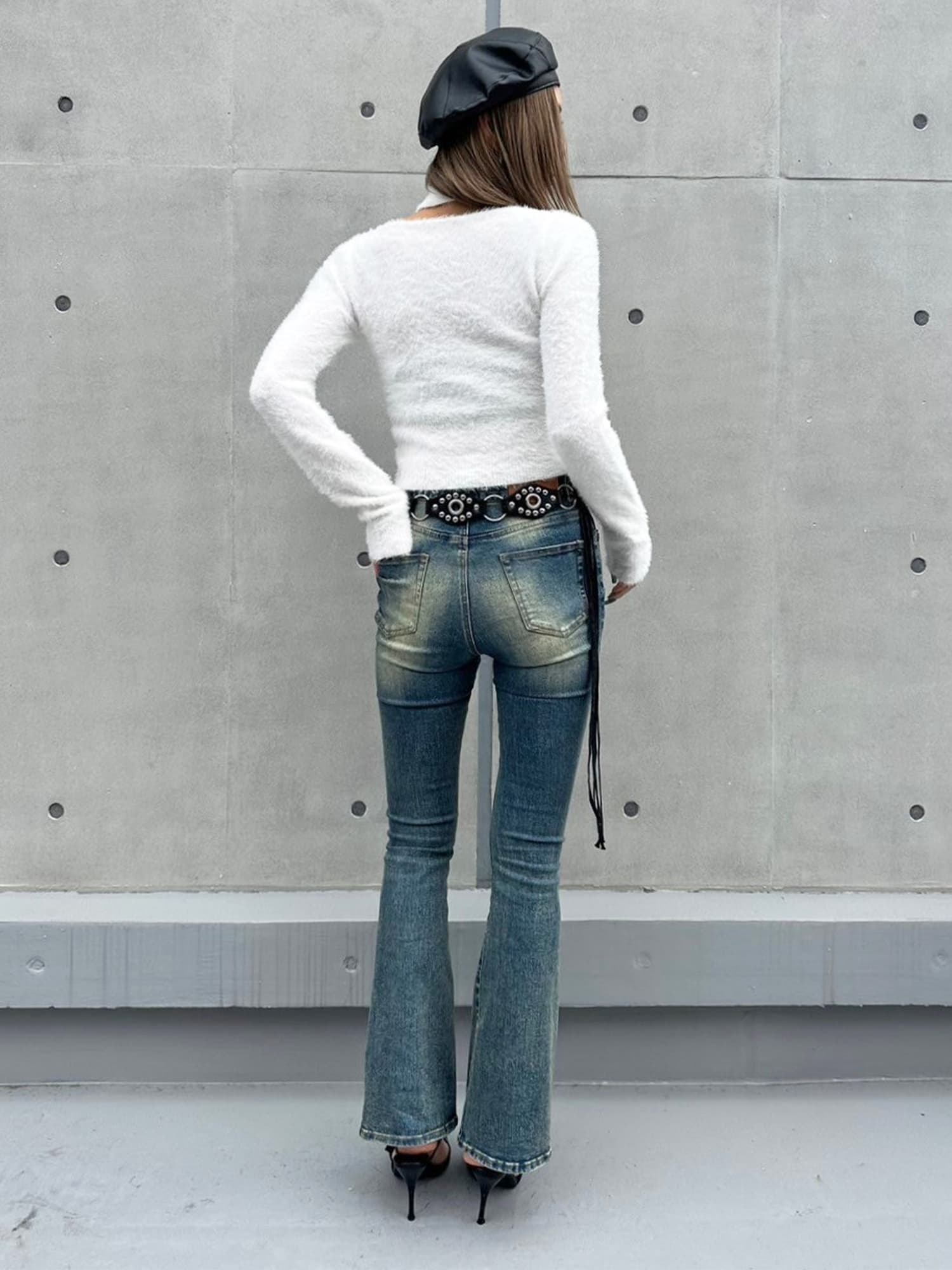 ストール付スクエアネックニットトップス–