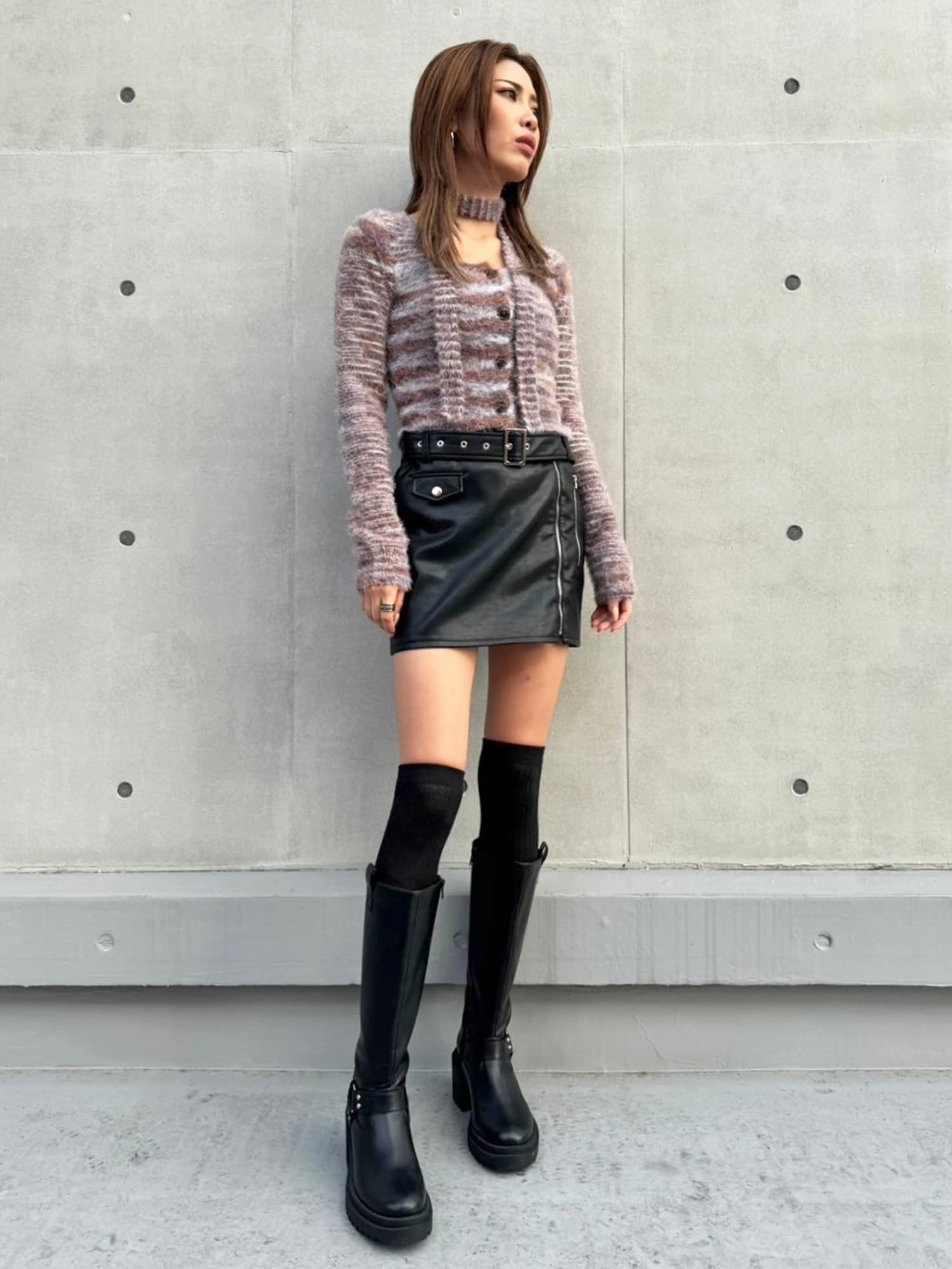 ストール付スクエアネックニットトップス–