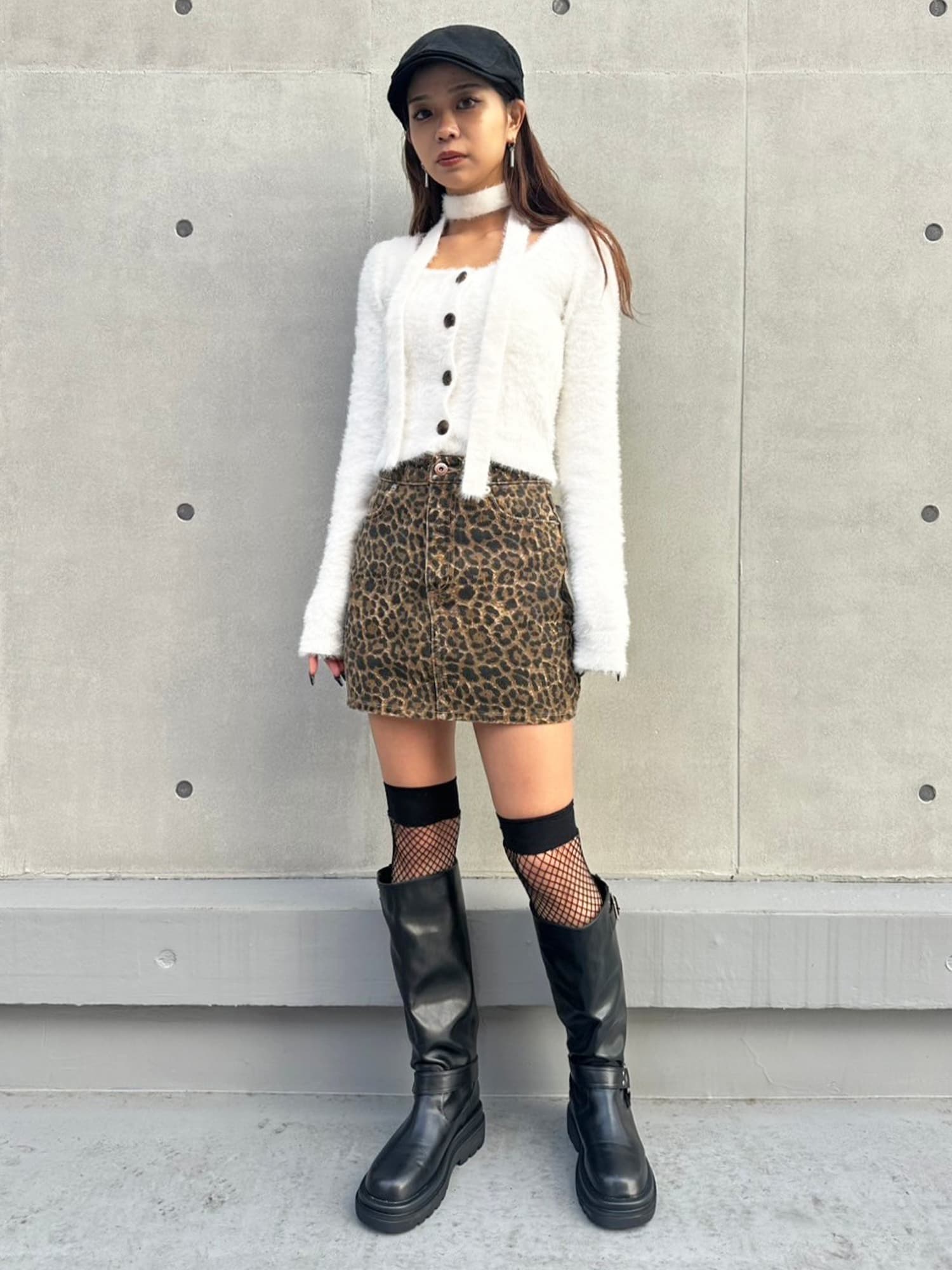 ストール付スクエアネックニットトップス–