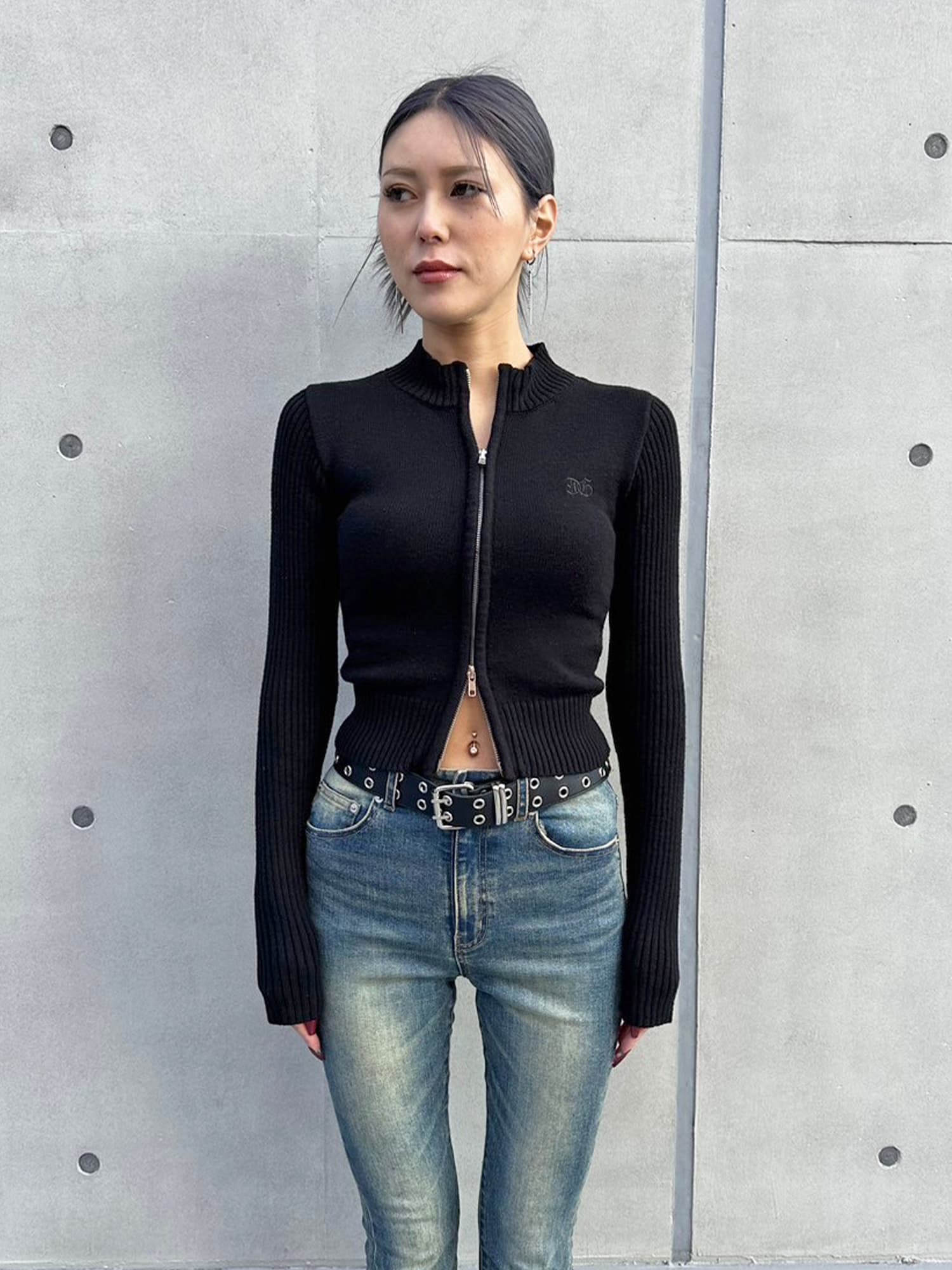 2パターン編地デザインニットTOP–