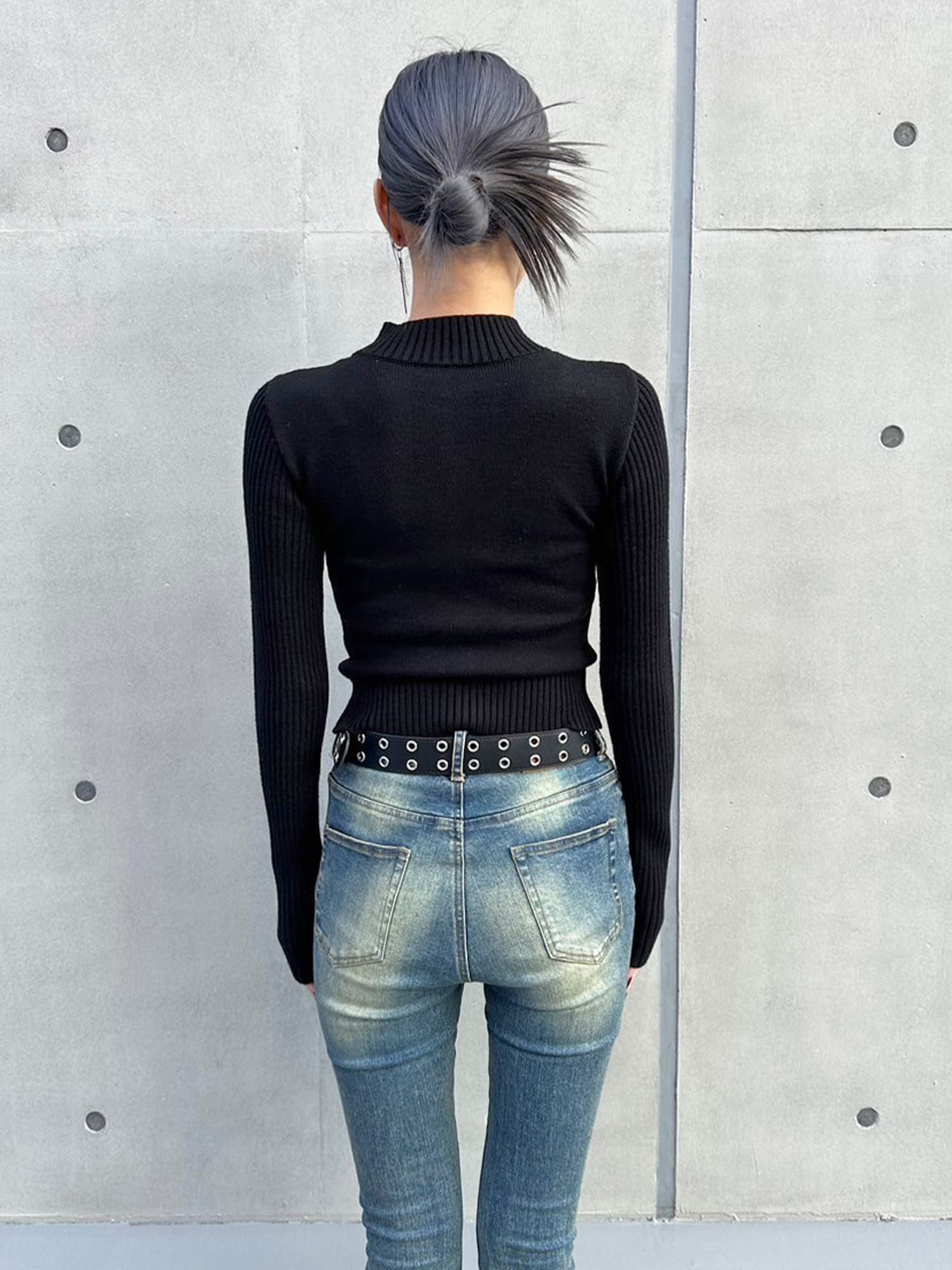 2パターン編地デザインニットTOP–