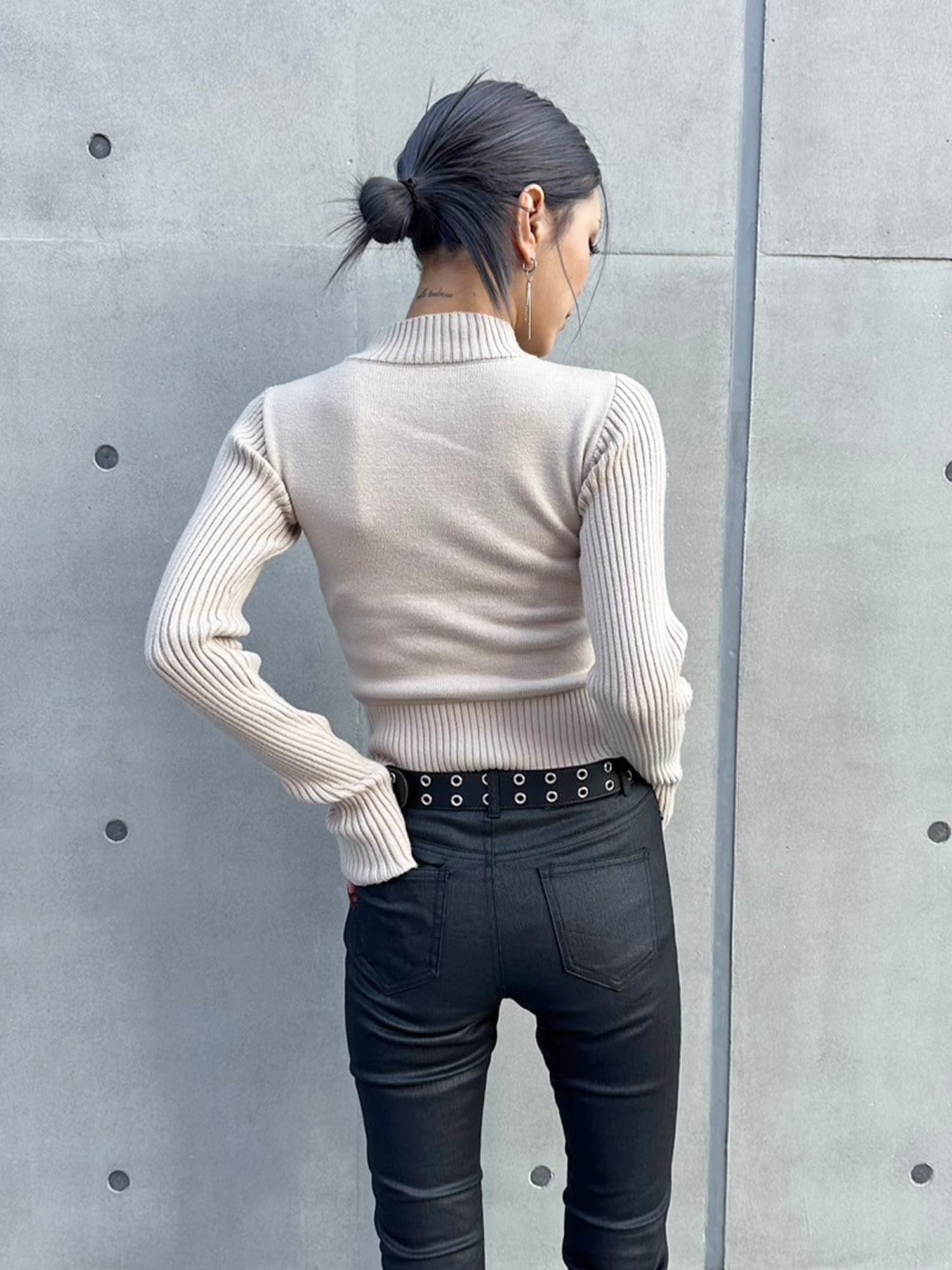 2パターン編地デザインニットTOP–