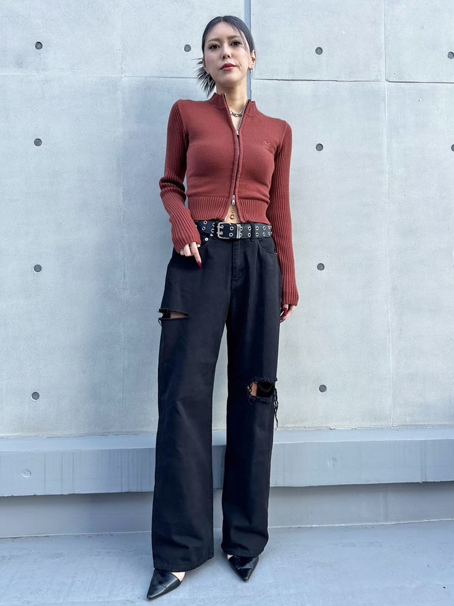2パターン編地デザインニットTOP–