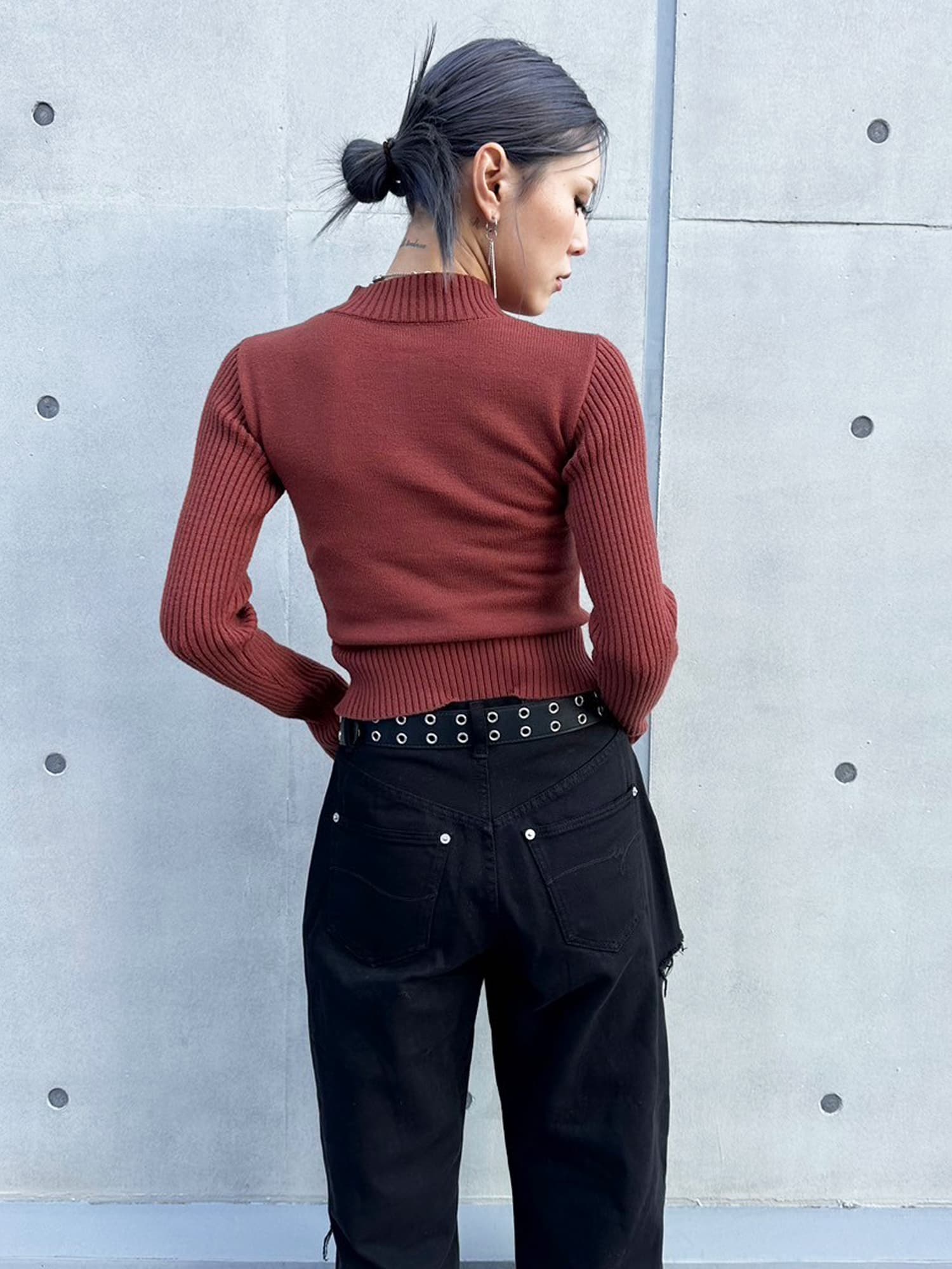2パターン編地デザインニットTOP–
