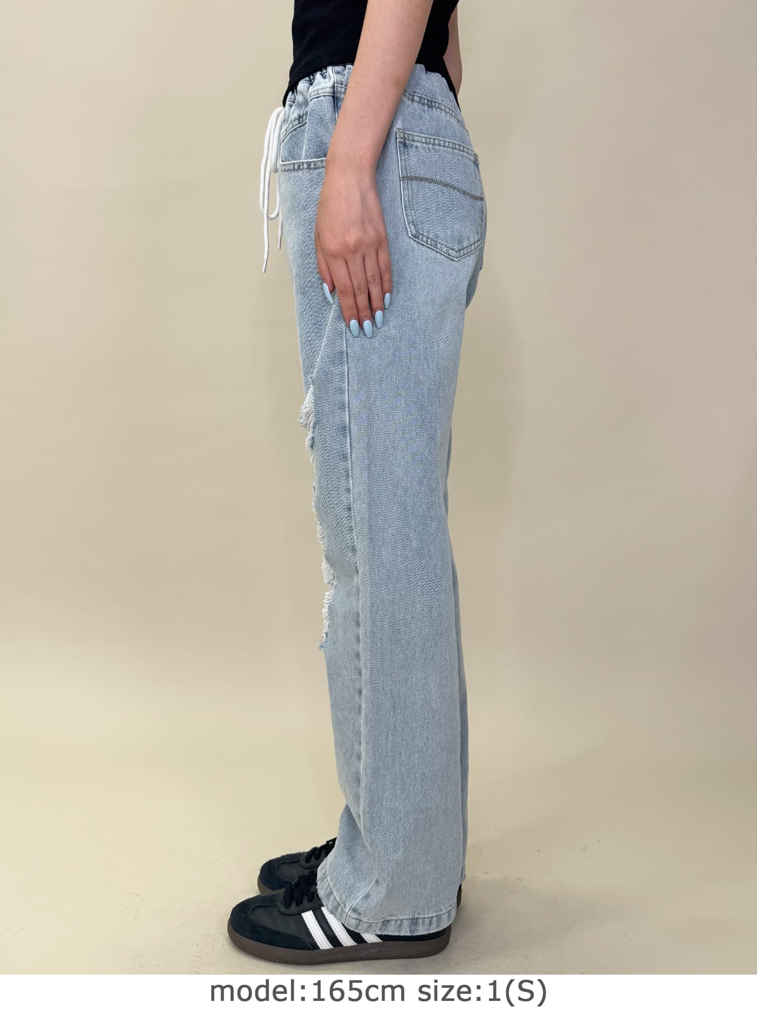 ウエストゴム紐デニムパンツ